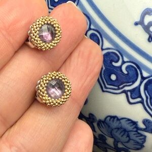 Gold-Trim Purple Gemstone saphire  Stud Earrings - Women Jewelry